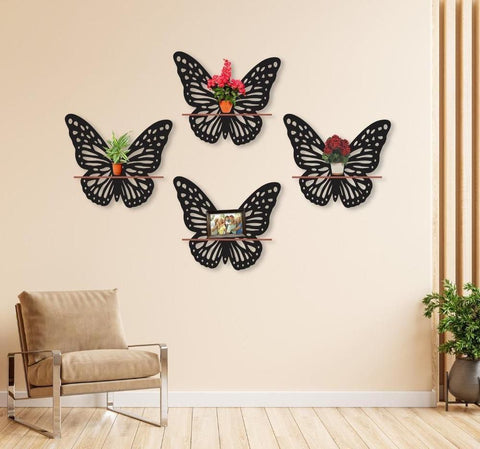 Decorative Butterfly Wall Shelf, Decoration Candlestick, Wall Décor Ideas, Wooden Wall Shelves ( Candle Light Not Include )