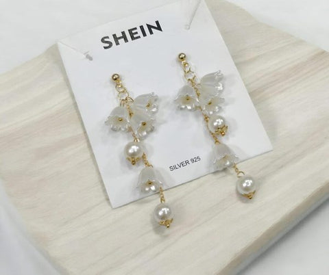 Shein Elegant Pearl And Flower Drop Earrings For Women Girls